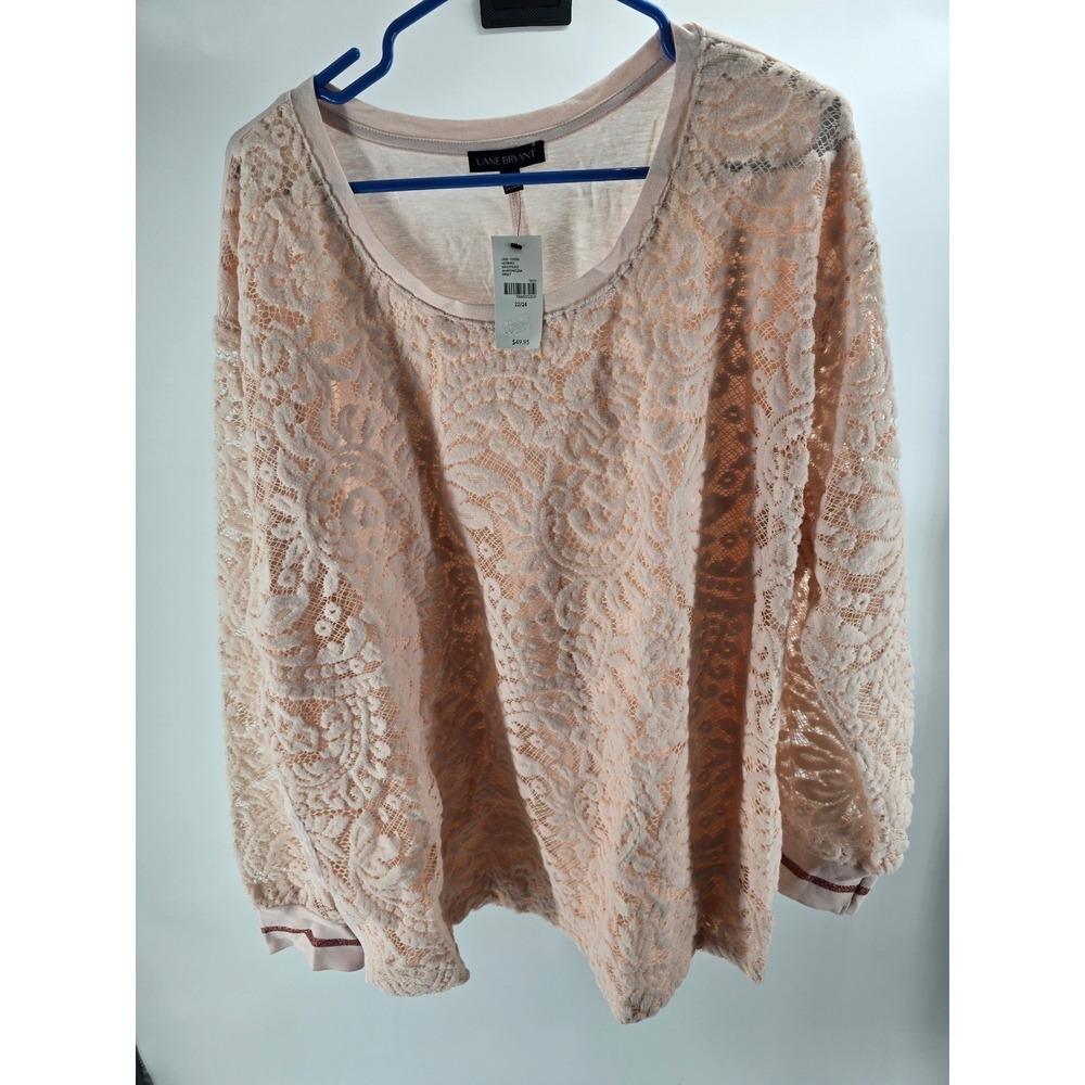 Lane Bryant Pink Lace Front Long Sleeve Top Plus‎ Size 22/24 NWT 09067